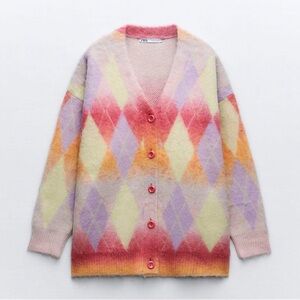 ZARA| Colorful Argyle Women's Sweater